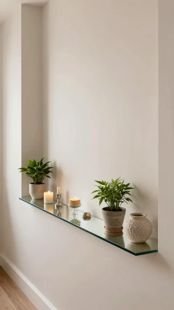 17 Hallway Wall Decor Mirrors Ideas to Brighten Narrow Spaces - 12. Mirrored Ledge Displays 1