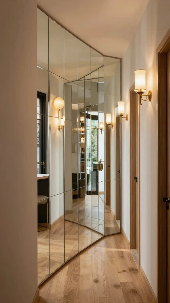 17 Hallway Wall Decor Mirrors Ideas to Brighten Narrow Spaces - 4. Mirrored Wall Panels 1