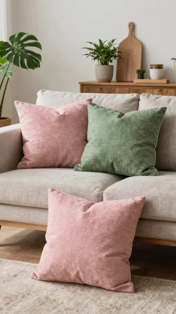 17 Pink and Green Throw Pillows Ideas for a Fresh Pop of Color - 15. Eco-Friendly Fabrics 1