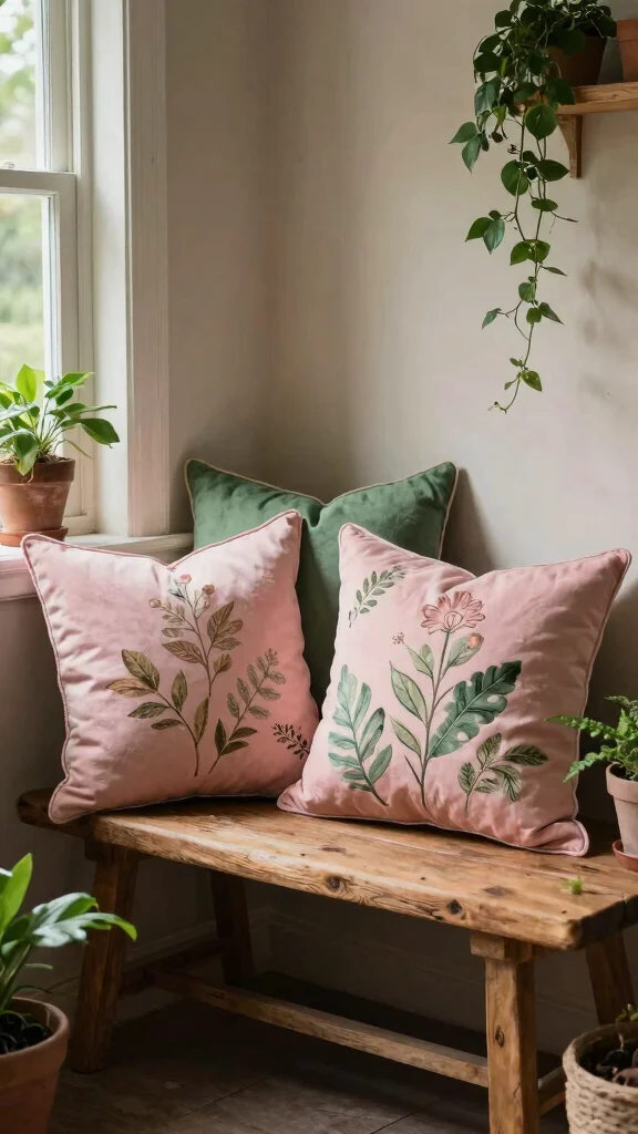 17 Pink and Green Throw Pillows Ideas for a Fresh Pop of Color - 2. Nature-Inspired 1