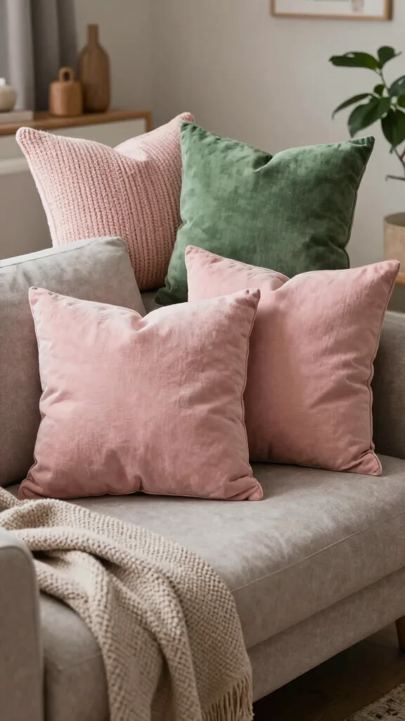17 Pink and Green Throw Pillows Ideas for a Fresh Pop of Color - 7. Textured Layers 1