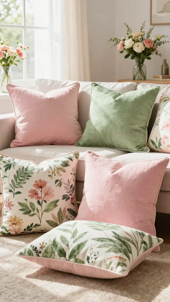17 Pink and Green Throw Pillows Ideas for a Fresh Pop of Color - 8. Seasonal Swaps 1