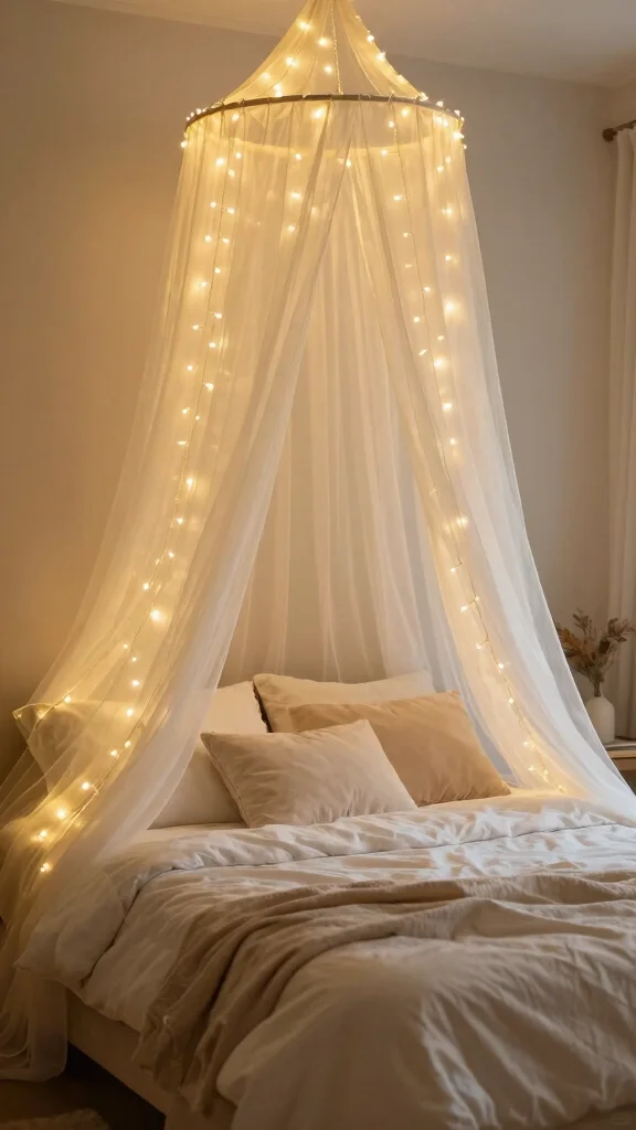 17 Shabby Chic Lighting Fixtures Ideas for Soft Romantic Spaces - 14. Fairy Light Canopies 1