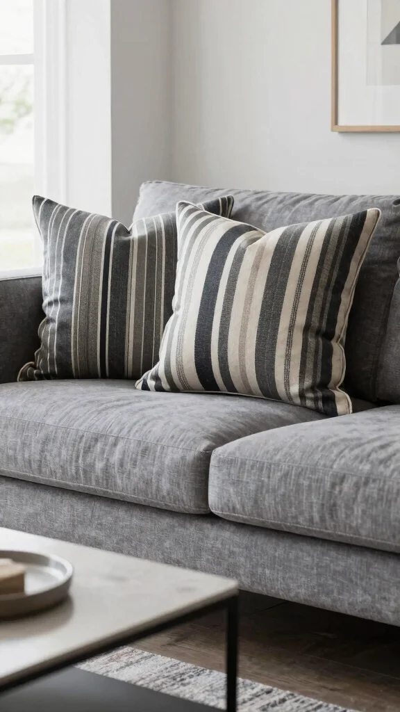 17 Throw Pillows for Gray Couch Ideas Designers Love - 11. Simple Stripes 1