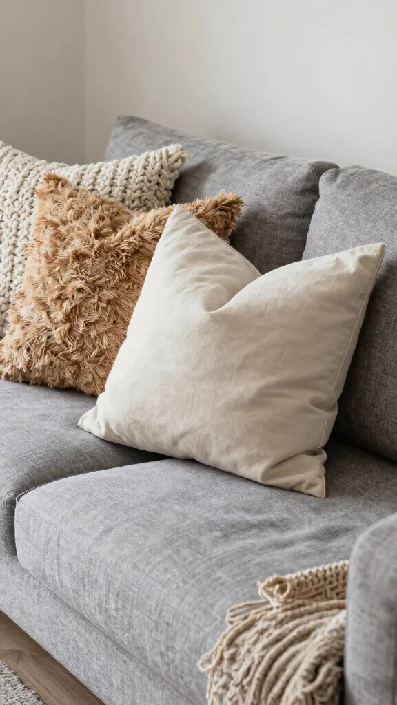 17 Throw Pillows for Gray Couch Ideas Designers Love - 16. Textural Contrast 1