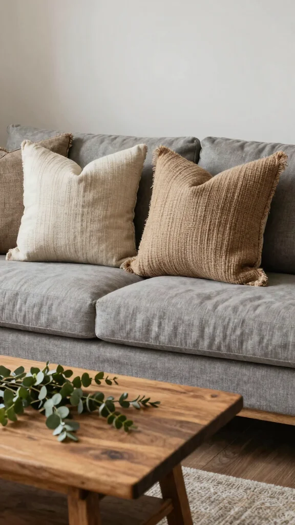 17 Throw Pillows for Gray Couch Ideas Designers Love - 5. Linen and Jute Combo 1