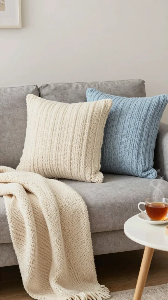 17 Throw Pillows for Gray Couch Ideas Designers Love - 8. Chunky Knitted Textures 1