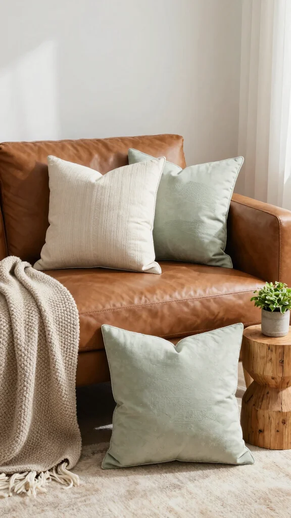 17 Throw Pillows for Leather Couch Ideas That Add Warmth - 1. Organic Cotton Bliss 1