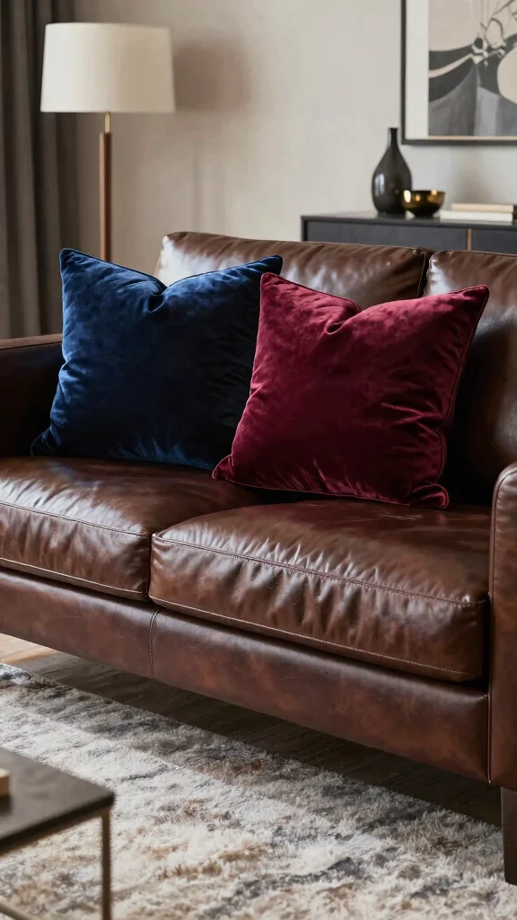 17 Throw Pillows for Leather Couch Ideas That Add Warmth - 14. Soft Velvet Luxury 1
