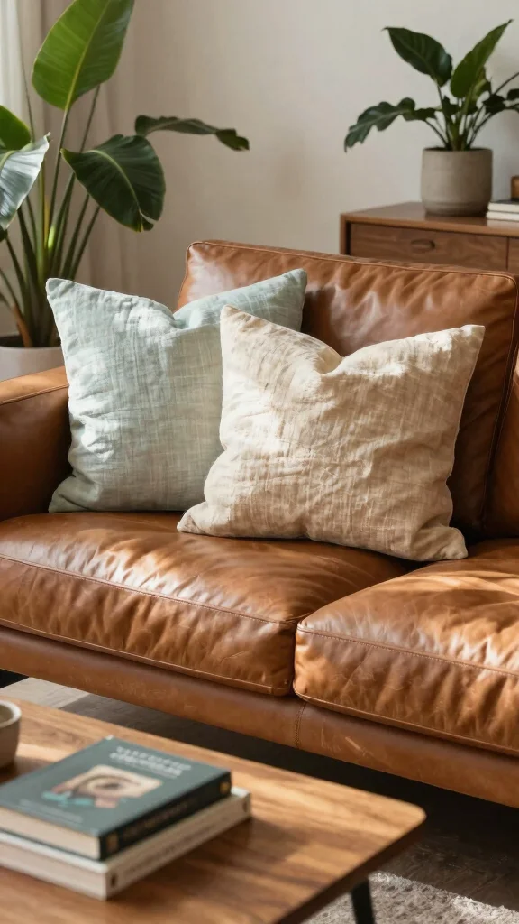 17 Throw Pillows for Leather Couch Ideas That Add Warmth - 3. Natural Linen Charm 1