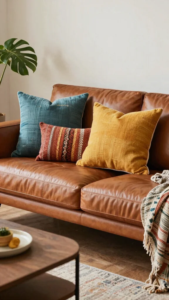 17 Throw Pillows for Leather Couch Ideas That Add Warmth - 8. Eco-Friendly Recycled Fabrics 1