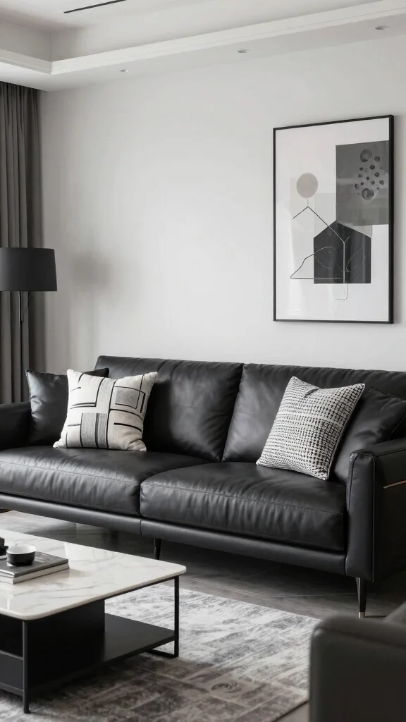 17 Throw Pillows for Leather Couch Ideas That Add Warmth - 9. Minimalist Geo Prints 1