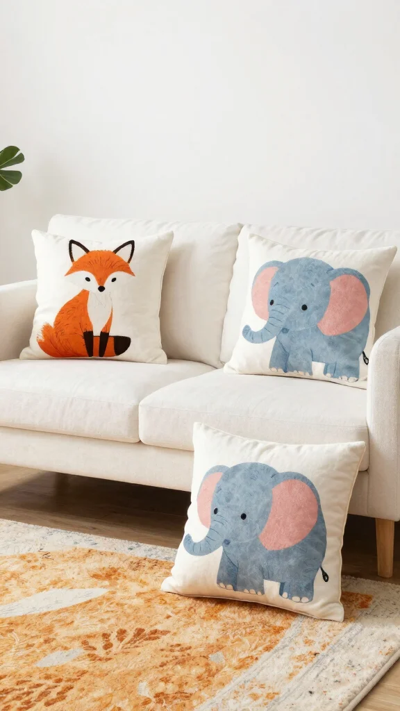 17 Throw Pillows for White Couch Ideas That Feel Fresh - 11. Whimsical Animal Prints 1