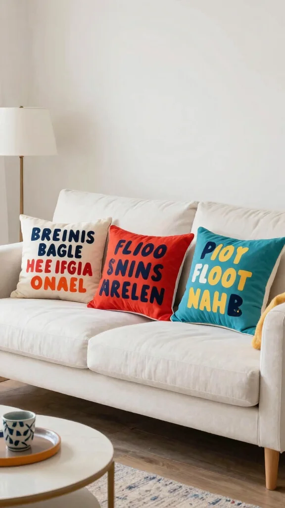 17 Throw Pillows for White Couch Ideas That Feel Fresh - 14. Graphic Typography Pillows 1