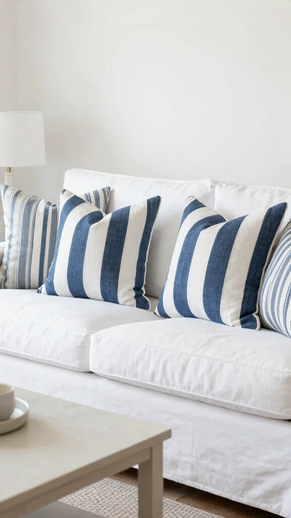 17 Throw Pillows for White Couch Ideas That Feel Fresh - 17. Cotton Canvas Stripes 1