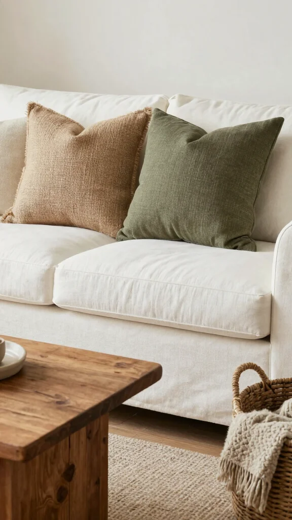 17 Throw Pillows for White Couch Ideas That Feel Fresh - 8. Earthy Textures 1
