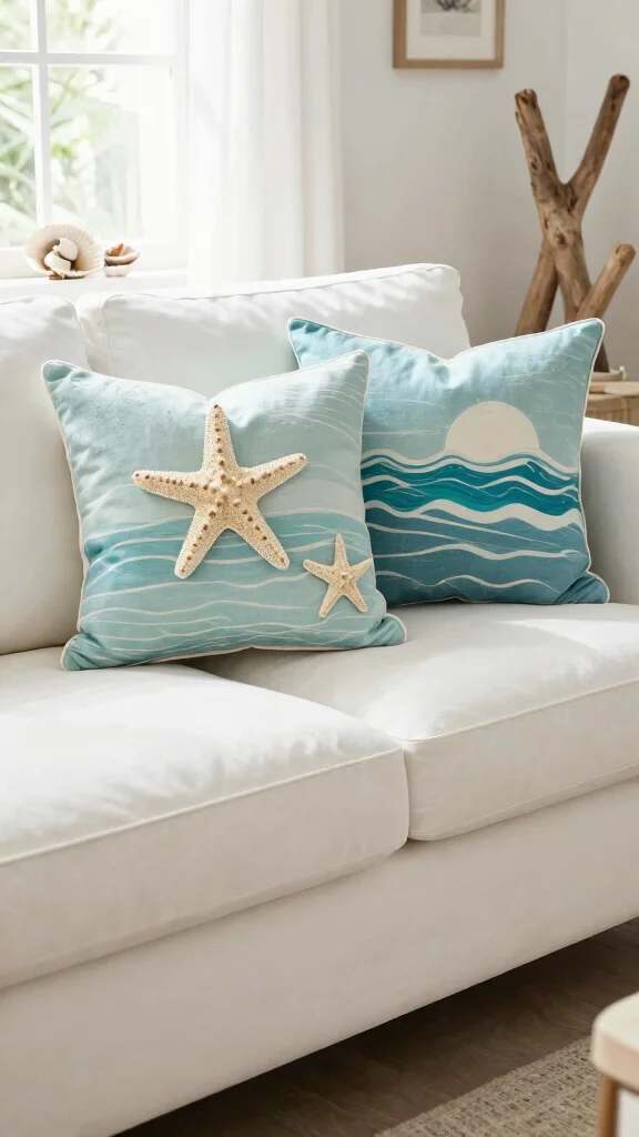 17 Throw Pillows for White Couch Ideas That Feel Fresh - 9. Coastal Vibes 1