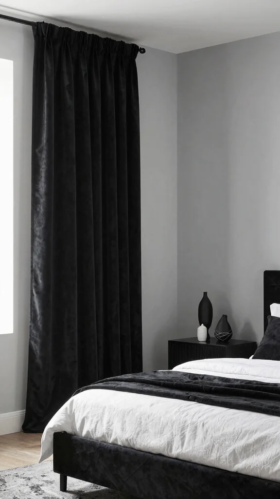 17 Velvet Curtains Bedroom Ideas for a Soft Glam Upgrade - 3. Monochrome Elegance 1