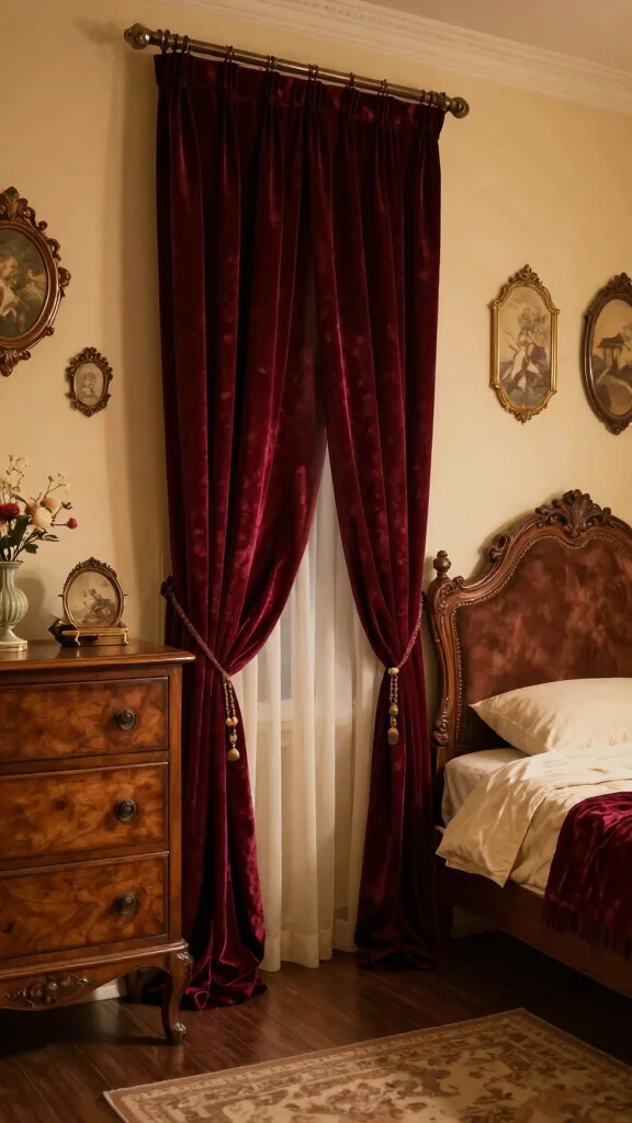 17 Velvet Curtains Bedroom Ideas for a Soft Glam Upgrade - 5. Vintage Glamour 1