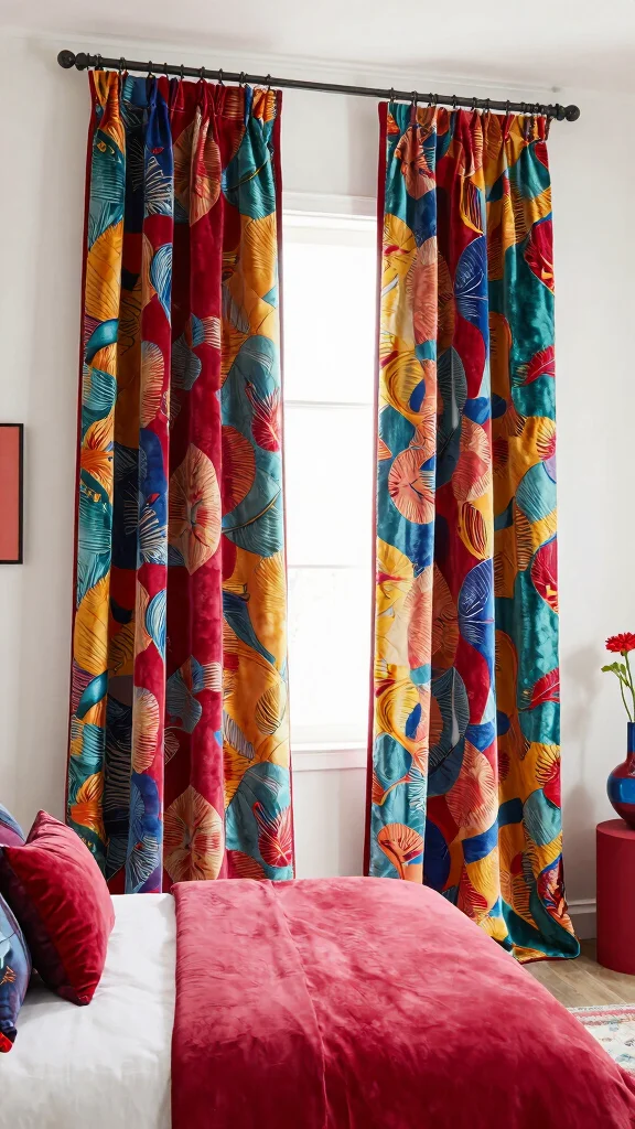 17 Velvet Curtains Bedroom Ideas for a Soft Glam Upgrade - 8. Bold Patterns 1