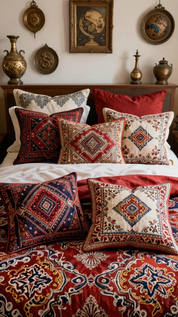 18 Bed with Throw Pillows Ideas for a Cozy Layered Look - 12. Cultural Inspirations 1