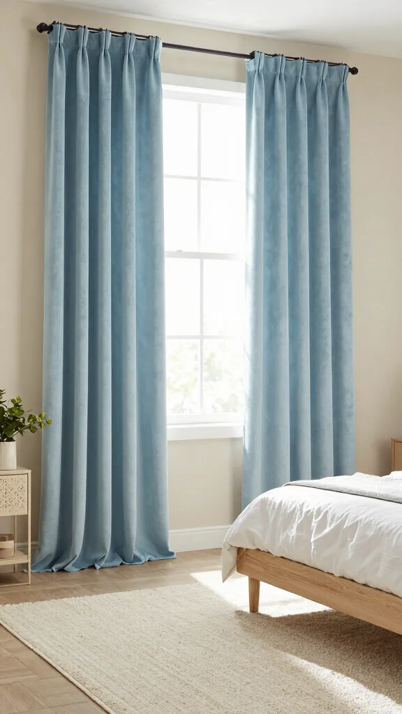 18 Blue Velvet Curtains Bedroom Ideas for a Luxe Look - 2. Light Blue Serenity 1