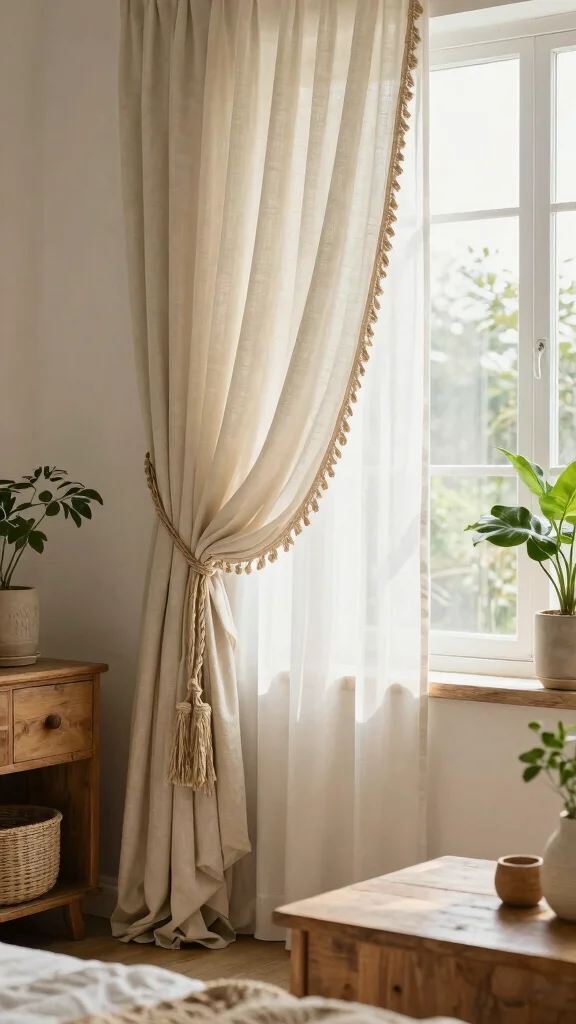 18 Boho Curtains Bedroom Bohemian Style Ideas for a Relaxed Vibe - 12. Creative Tie-Backs for Style 1