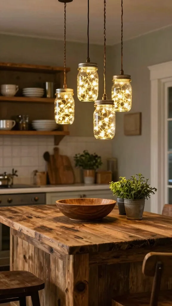 18 Farmhouse Lighting Fixtures Ideas for Rustic Charm - 1. Charming Mason Jar Pendants 1
