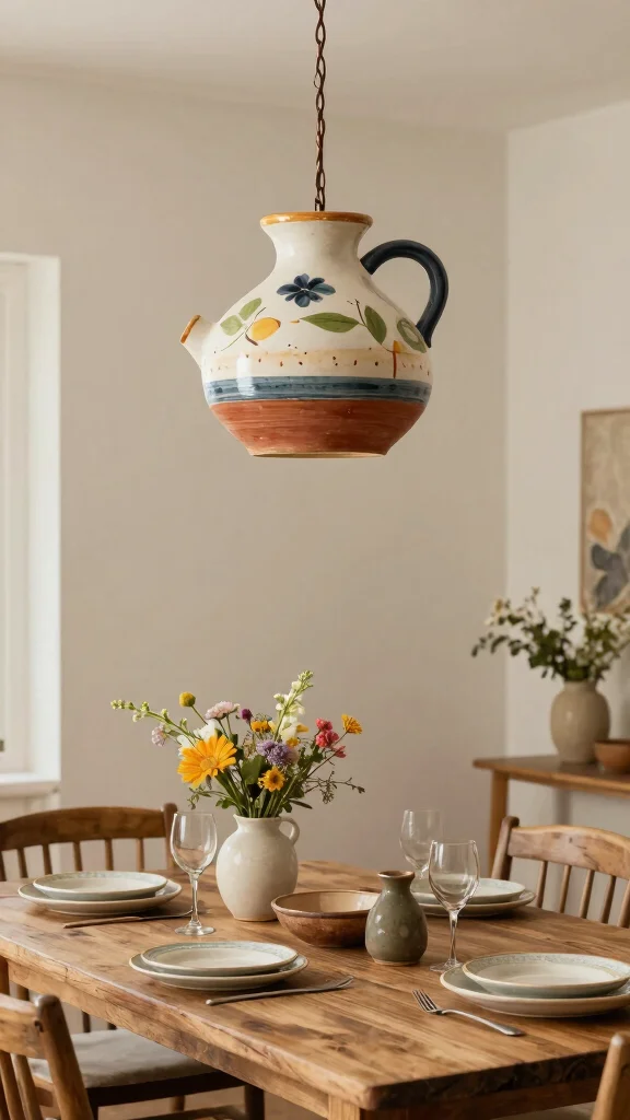 18 Farmhouse Lighting Fixtures Ideas for Rustic Charm - 13. Handmade Pottery Lights 1