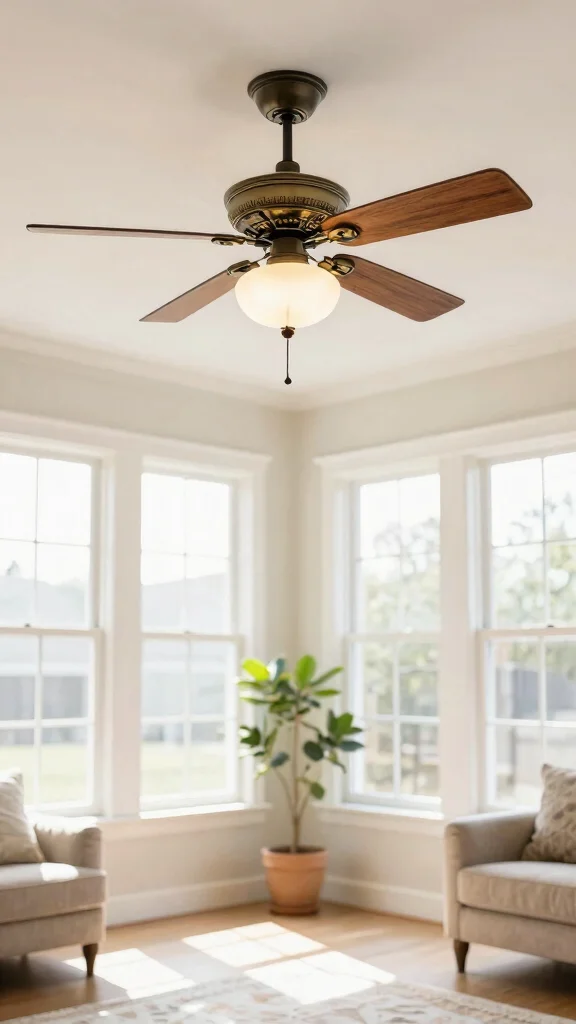 18 Farmhouse Lighting Fixtures Ideas for Rustic Charm - 16. Vintage Ceiling Fan with Light 1