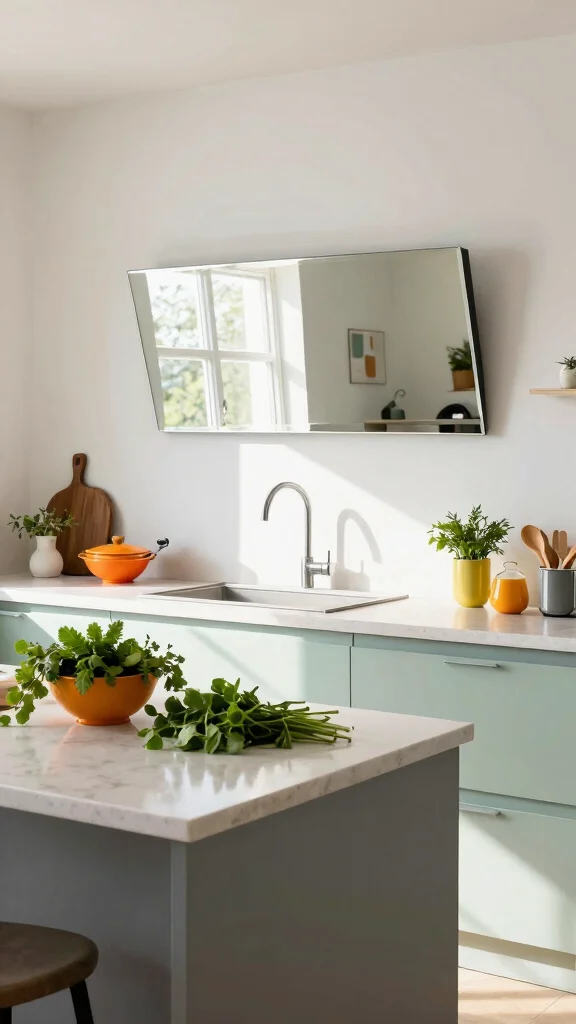 18 Horizontal Mirrors on Wall Ideas for a Wider Look - 12. Horizontal Mirrors in the Kitchen 1
