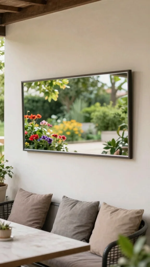 18 Horizontal Mirrors on Wall Ideas for a Wider Look - 13. Horizontal Mirrors in Outdoor Spaces 1