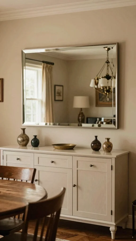 18 Horizontal Mirrors on Wall Ideas for a Wider Look - 14. Horizontal Mirrors Above Cabinets 1