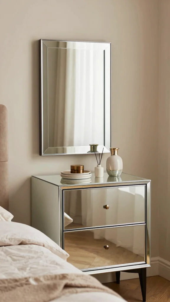 18 Horizontal Mirrors on Wall Ideas for a Wider Look - 16. Horizontal Mirrored Nightstand 1