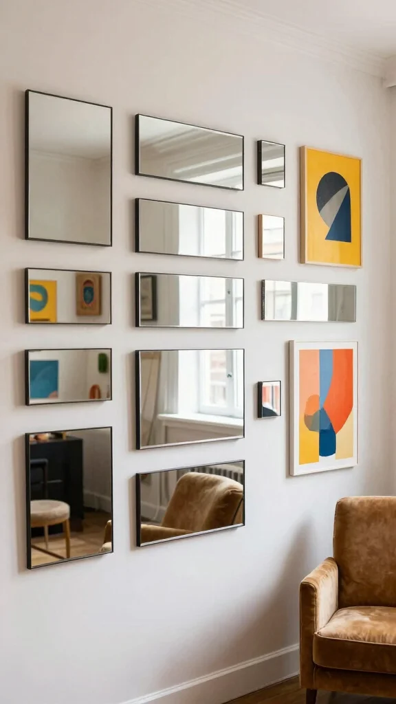 18 Horizontal Mirrors on Wall Ideas for a Wider Look - 2. Mirrored Gallery Wall 1