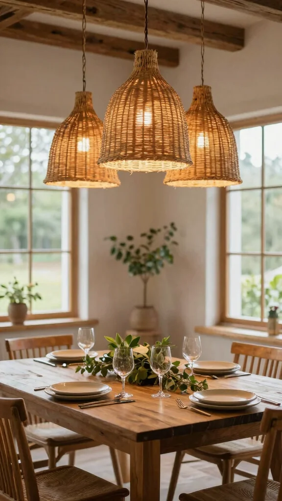 18 Lighting Fixtures Dining Room Ideas That Make a Statement - 6. Suspension Lights with Natural Materials 1