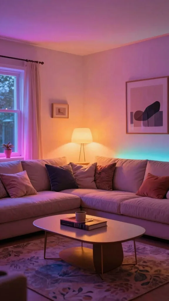 18 Lighting Fixtures Living Room Ideas Designers Swear By - 14. Multicolored LED Mood Lighting 1