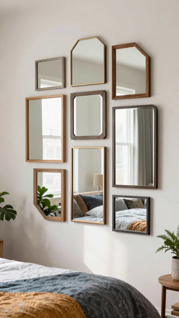 18 Mirrors in Bedroom Wall Ideas for a Chic Upgrade - 10. Layered Mirrors for Depth 1