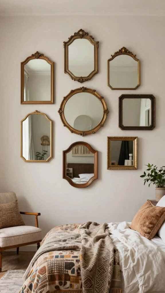 18 Mirrors in Bedroom Wall Ideas for a Chic Upgrade - 14. Vintage Mirror Clusters 1