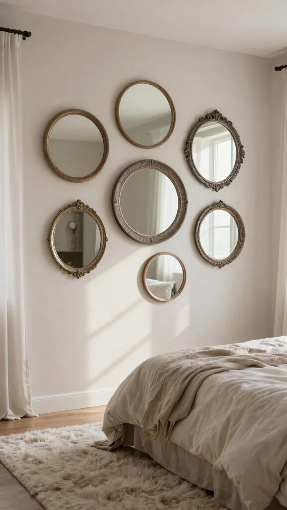 18 Mirrors in Bedroom Wall Ideas for a Chic Upgrade - 3. Round Mirrors for Softness 1