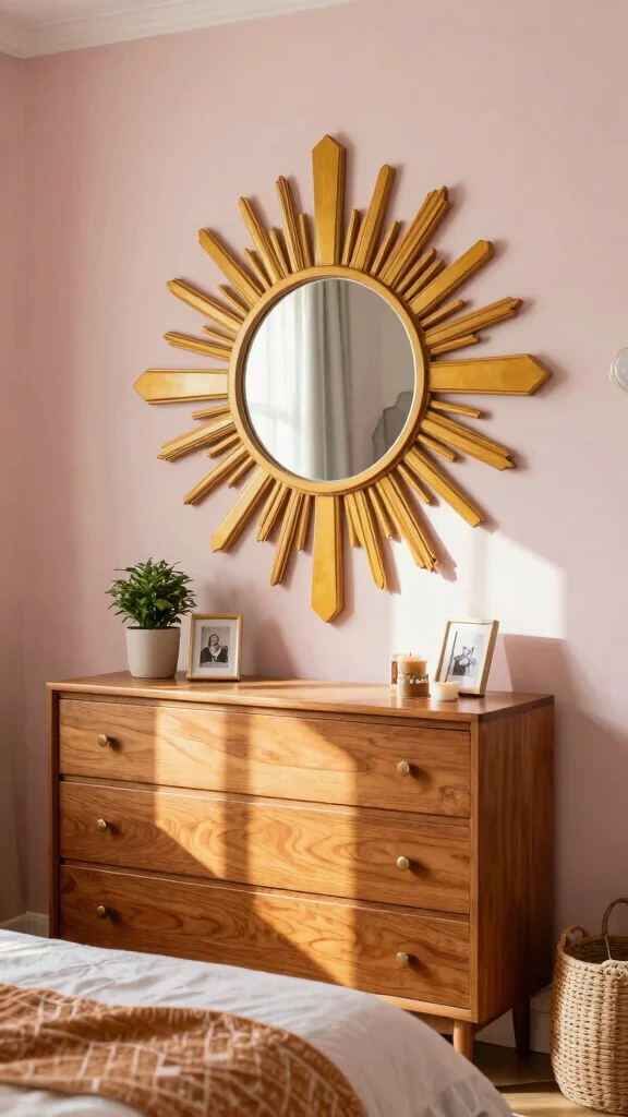 18 Mirrors in Bedroom Wall Ideas for a Chic Upgrade - 8. Sunburst Mirrors for a Retro Touch 1