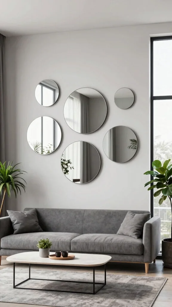 18 Multiple Mirrors on Wall Living Room Ideas for a Designer Feel - 2. Modern Minimalism 1