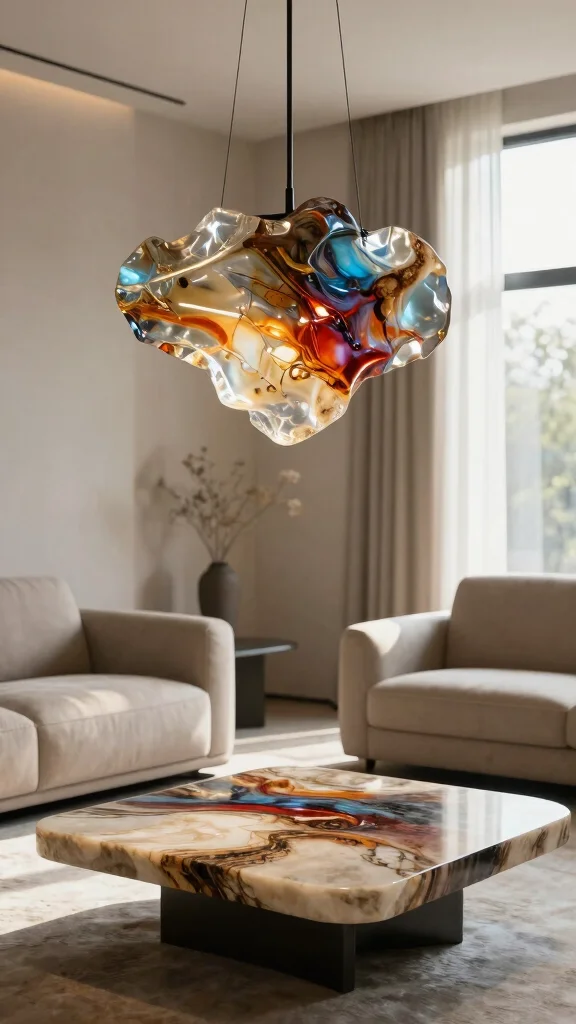 18 Organic Modern Lighting Fixtures Ideas for a Natural Look - 8. Resin and Natural Stone Combinations 1