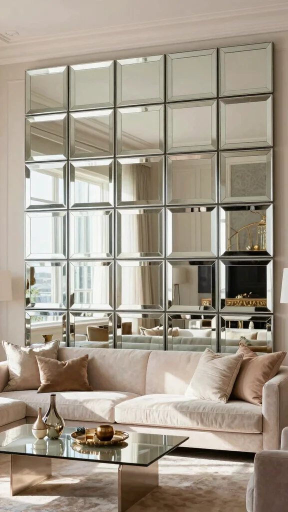 18 Square Mirrors on Wall Ideas for Contemporary Homes - 7. Mirror Wall Panel 1