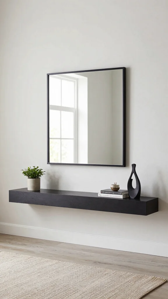 18 Square Mirrors on Wall Ideas for Contemporary Homes - 9. Floating Shelf and Mirror Combo 1