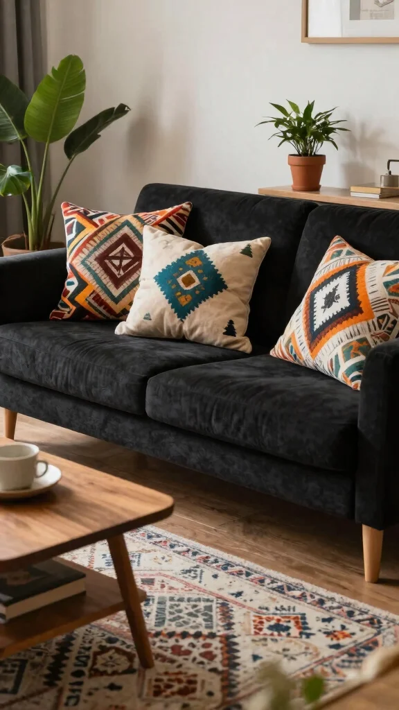18 Throw Pillows for Black Couch Ideas for Chic Contrast - 1. Vibrant Geometric Patterns 1