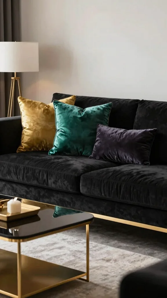 18 Throw Pillows for Black Couch Ideas for Chic Contrast - 10. Luxurious Fabrics 1
