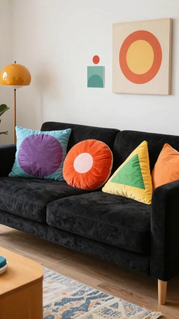 18 Throw Pillows for Black Couch Ideas for Chic Contrast - 11. Playful Shapes 1