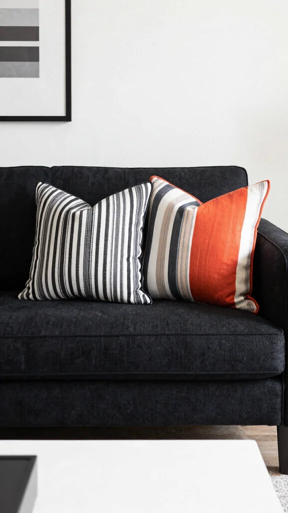 18 Throw Pillows for Black Couch Ideas for Chic Contrast - 16. Classic Stripes 1
