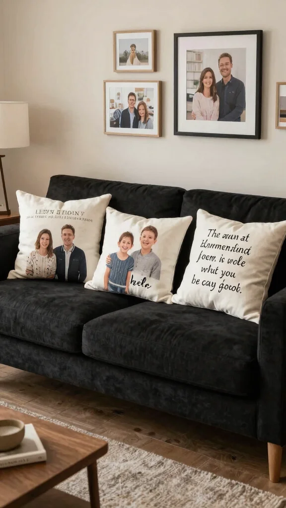 18 Throw Pillows for Black Couch Ideas for Chic Contrast - 18. Personal Touches 1